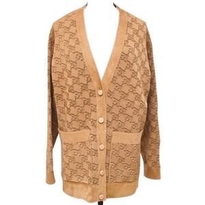 FENDI Sweater Cardigan Knit Long Sleeve KARLIGRAPHY Brown Pockets Sz 36 NWOT